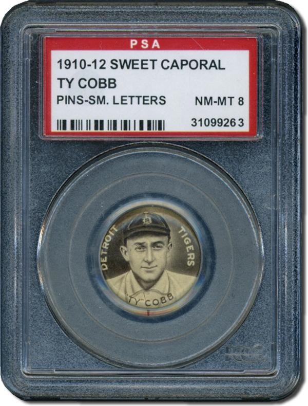 1910-12 Sweet Caporal Ty Cobb Pin PSA 8