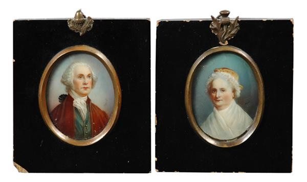 - 19th Century George and Martha Washington Miniature Portraits