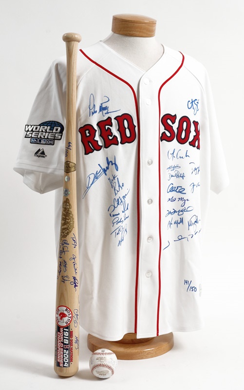 - 2004 World Champion Boston Red Sox Autographed Jersey, Bat and Baseball (3)