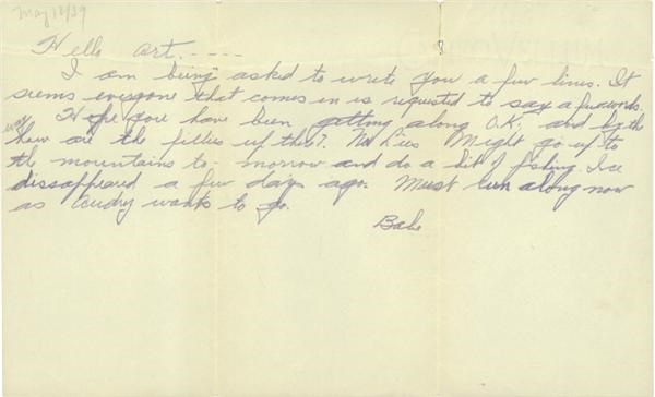 - 1939 Babe Siebert Signed Handwritten Letter