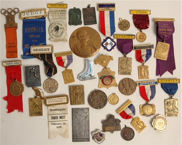 - George Brown Medal Collection including His 1936 Olympic Judges Ribbon and Badge