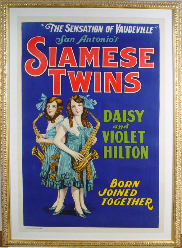 - 1930s The Hilton Sisters Siamese Twins Original Litho Poster