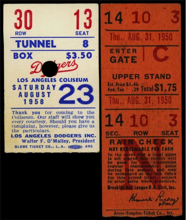 - Two Important Gil Hodges Milestone Game Ticket Stubs includign his 4 Home Run Game
