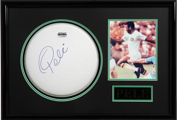 - Pele Autographed Drum Skin Framed with Photo