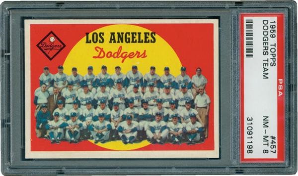 - 1959 Topps #457 Dodgers Team Card PSA 8 NM-MT