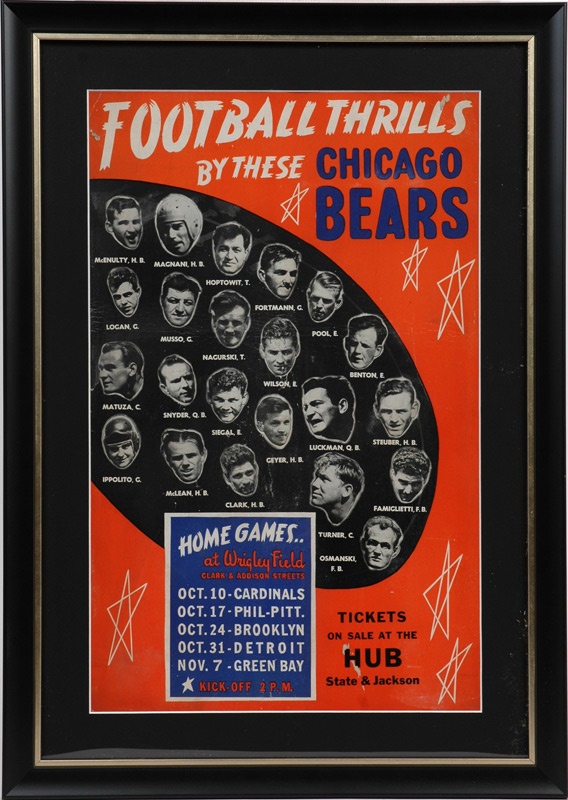 - 1943 Chicago Bears Advertising Poster picturing players