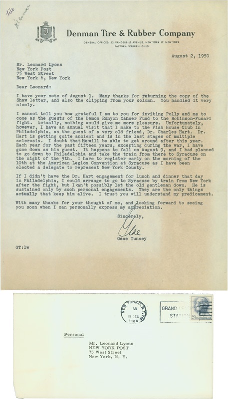 - Gene Tunney Letter with Judaica Content