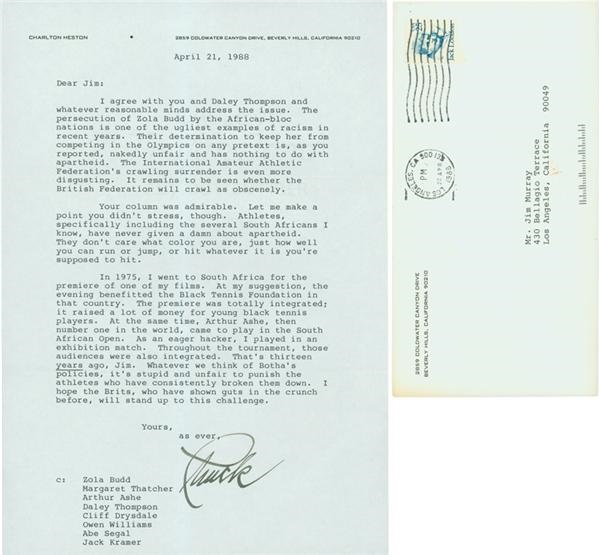 Charlton Heston Signed Letter Collection (10) with World and Sports Content