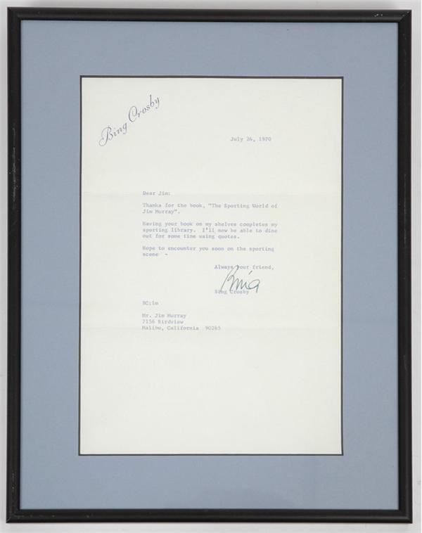 - Bing Crosby Signed Note- Framed with The Sporting World of Jim  Murray Content