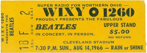 1966 Beatles Concert Ticket Stub from Cleveland Stadium