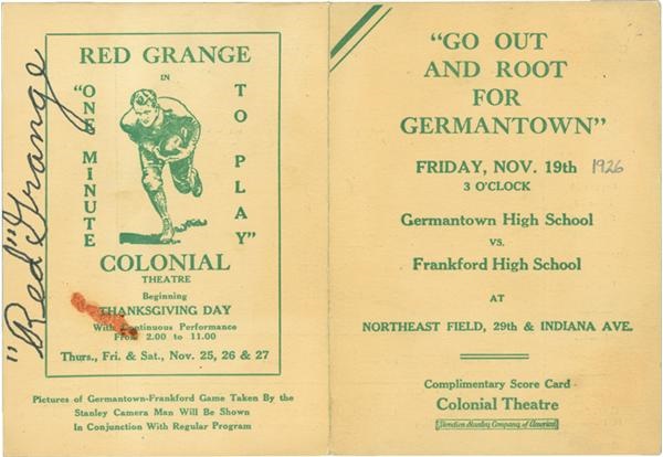 Rare 1926 Red Grange Signed Movie Promotion and Football Program