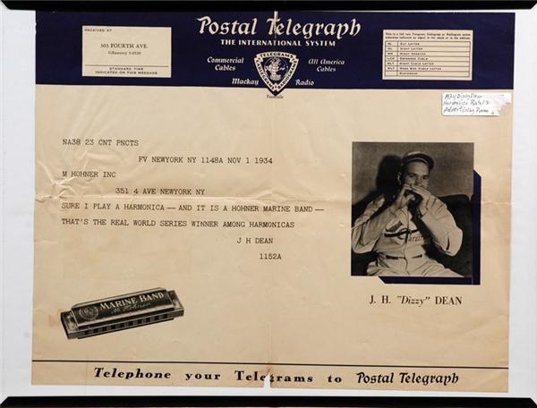 1934 Dizzy Dean Hohner Harmonica Postal Telegraph Advertising Poster