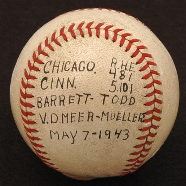 Memorabilia - Johnny Vandermeer Win Baseball from His Collection