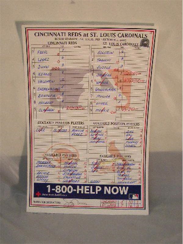 - Visitors Dugout Line-up Card From Final Regular Season Game