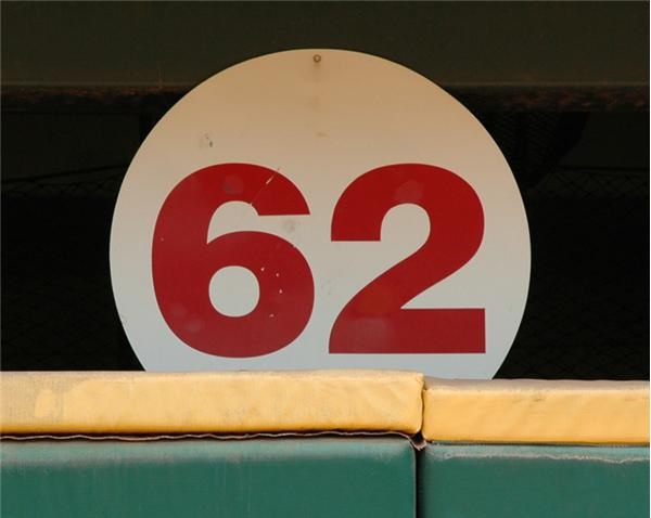 On The Field - Mark McGwire “62” Home Run Sign From Where He Hit It Behind the Leftfield Wall