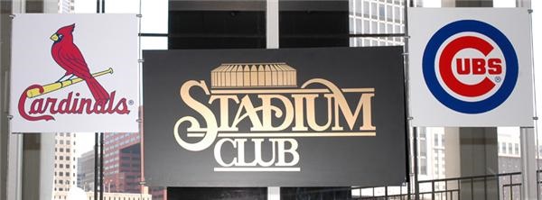 Members Only - Stadium Club Sign with Cardinals and Visiting Team Signs