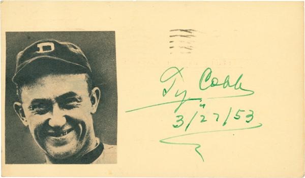 - 1953 Ty Cobb Signed Government Postcard