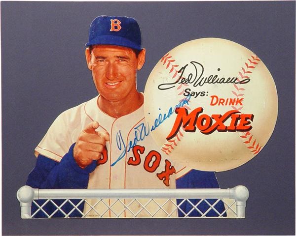 - Late 1950s Ted Williams Signed 
Die Cut Moxie Advertising Display