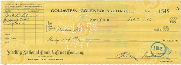 - Jackie Robinson Signed Check
