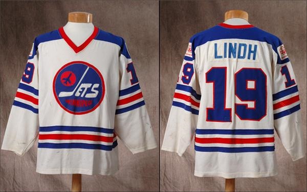 - 1975-76 Mats Lindh Game Worn Jets WHA Jersey