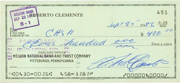 - 1972 Roberto Clemente Signed Check