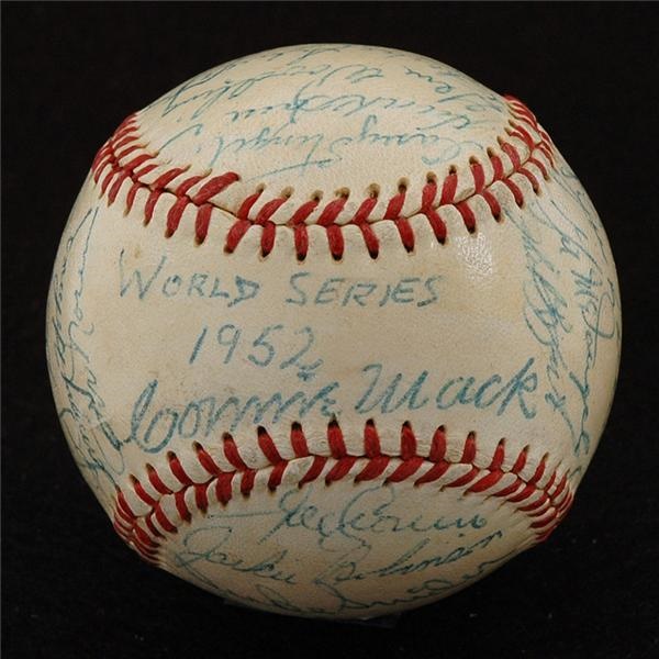 - 1952 World Series Baseball Signed By Yankees And Dodgers Including Campy And Jackie