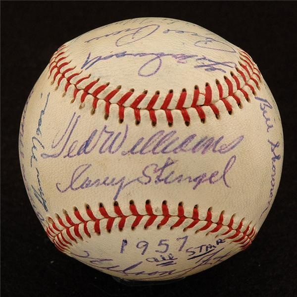- 1957 American League All Star 
Team Signed Baseball (PSA 7)