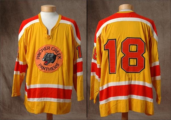 - 1973-74 Vancouver Blazers/ 1976-77 Pincher Creek 
Panthers Game Worn Jersey