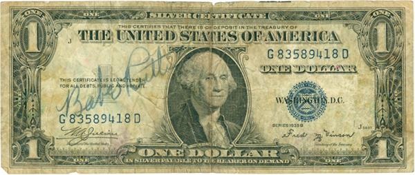 Babe Ruth Signed $1 Silver Certificate From 1935