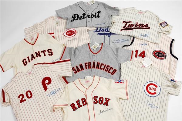 - (18) Mitchell & Ness HOF Autographed Jerseys With Ted Williams, Hank Aaron And Willie Mays