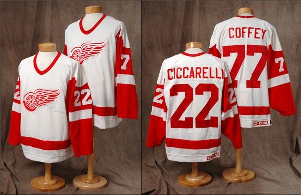 - 1995 Paul Coffey & Dino Ciccarelli Red Wings 
Pre-Season Game Worn Jerseys