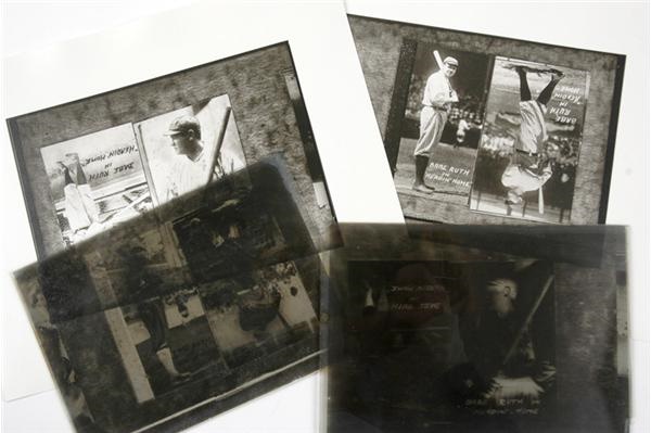 - Two Original Art Glass Plate Negatives For The 1920 Babe Ruth Headin’ Home Baseball Cards