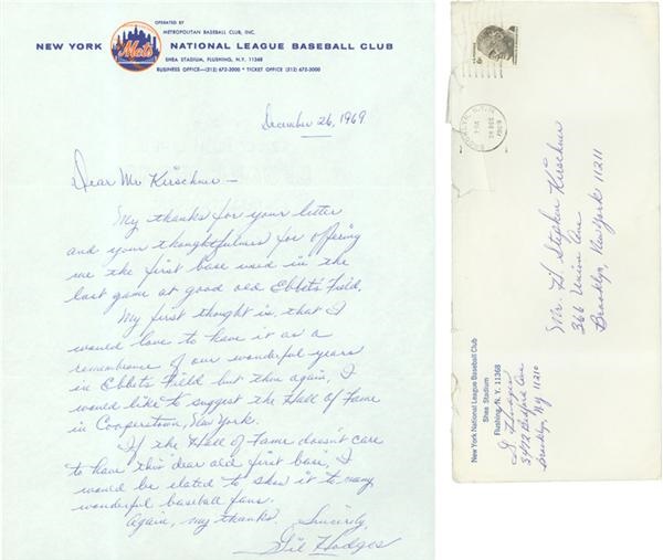 Baseball Autographs - 1969 Gil Hodges Handwritten And Signed Mets Letter