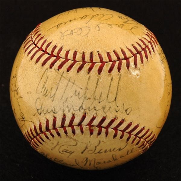 - 1942 New York Giants Team Signed Baseball 
With Mel Ott