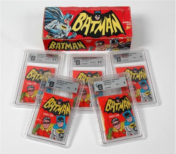 - 1966 Batman Lot Of 16 Hi-Grade GAI Packs & Display Box