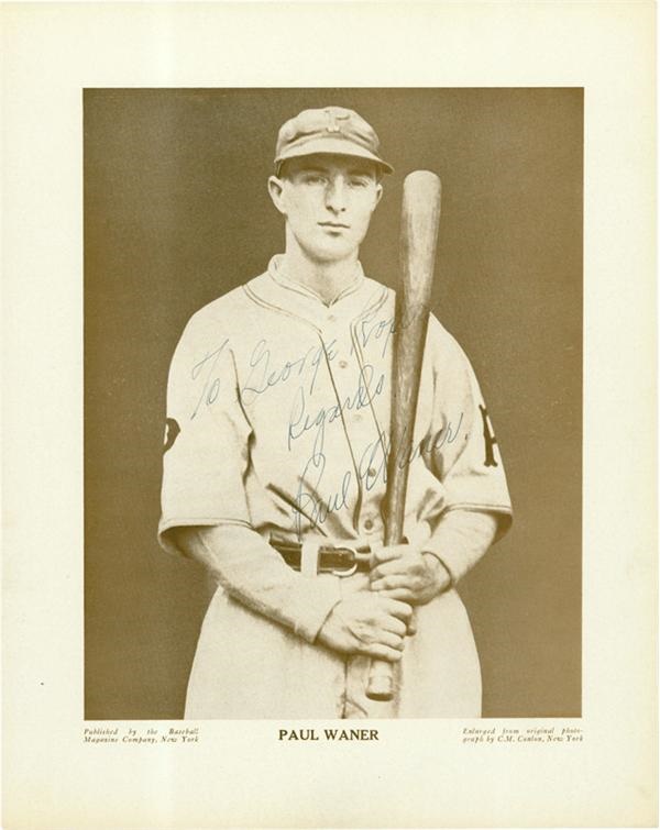 - Paul Waner 
   Autographed Baseball Magazine Premium Photo