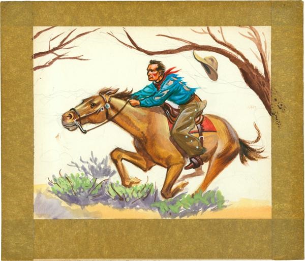 - Wild West Gouache Sketch - Man On Horse Running