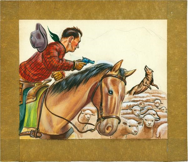 - Wild West Gouache Sketch - Man On Horse With Gun