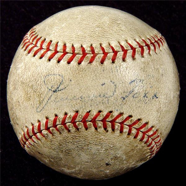 Jimmie Foxx Single Signed Baseball Obtained in Person by 1941 Heisman Trophy Winner Bruce Smith