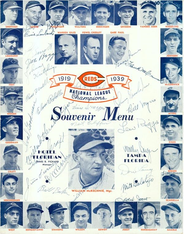 1939-40 Cincinnati Reds Team Signed Souvenir Menu