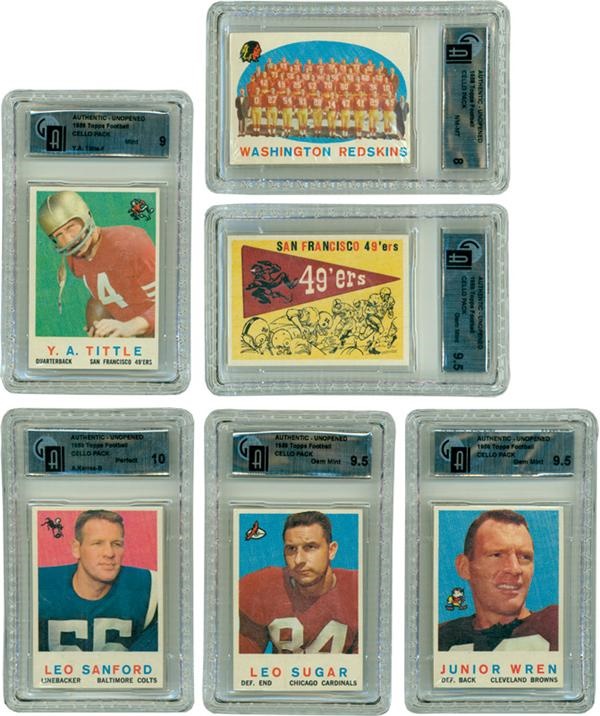 - 1959 Topps Football Unopened Cello Box With All Packs GAI Graded