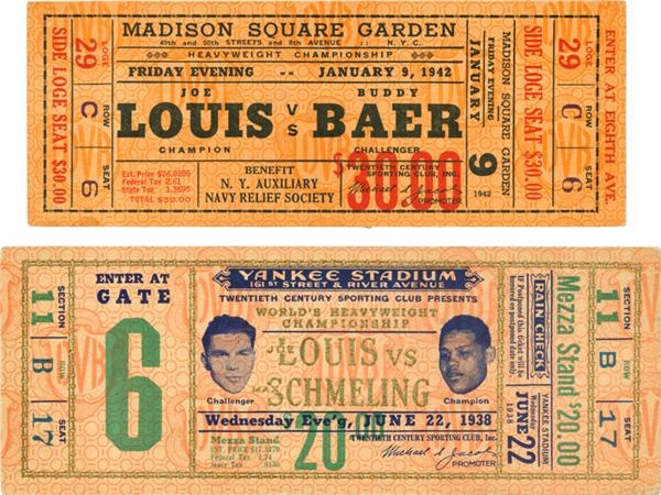 Muhammad Ali & Boxing - Joe Louis vs. Max Schmeling and Buddy Baer Full Tickets (2)