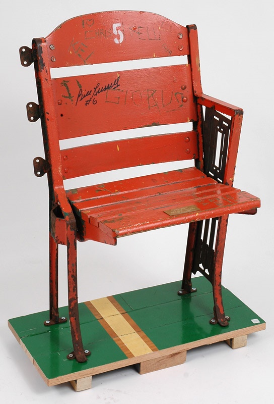 - Bill Russell Signed Boston Garden Seat With Parquet Floor
