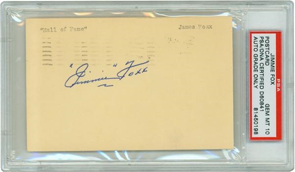 Baseball Autographs - Jimmie Foxx Signed Government Postcard (PSA 10)