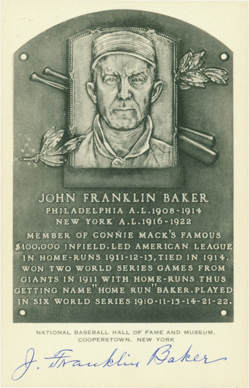 Baseball Autographs - Home Run Baker Signed Hall of Fame Plaque