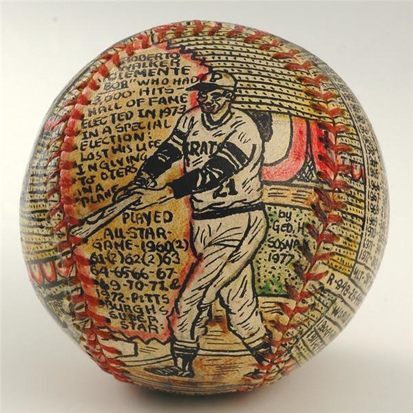 Clemente and Pittsburgh Pirates - Roberto Clemente Hand Painted Baseball by George Sosnak