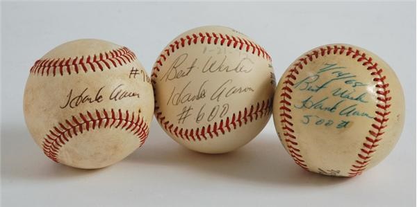Baseball Autographs - Hank Aaron Vintage Game Used Signed Baseballs (3)