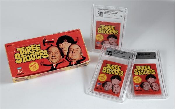 Non Sports Cards - Five 1966 Three Stooges Wax Packs All GAI 9 Mint + Original Display Box