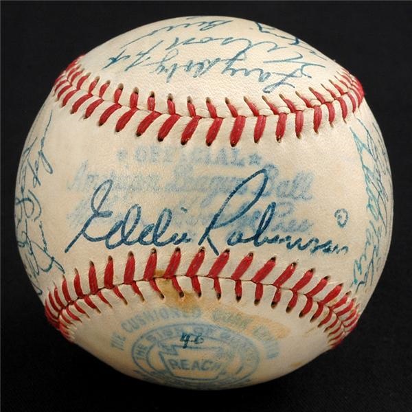 Baseball Autographs - 1952 American League All Star Team Signed Baseball w/ Paige and Mantle