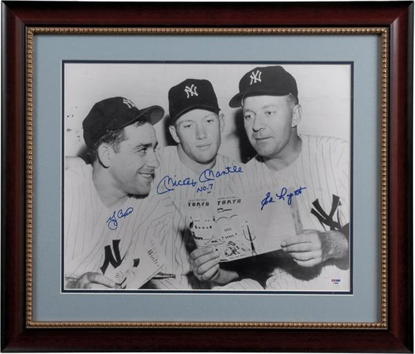 NY Yankees, Giants & Mets - Mantle, Berra and Lopat Signed Oversized Photo